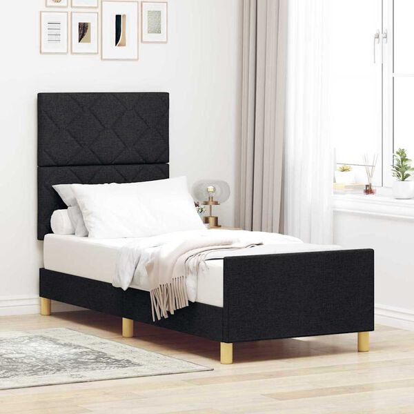 vidaXL Estructura de cama con cabecera Negro 80 x 200 cm tela