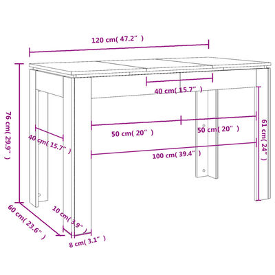 vidaXL Mesa de comedor madera de ingeniería gris hormigón 120x60x76 cm