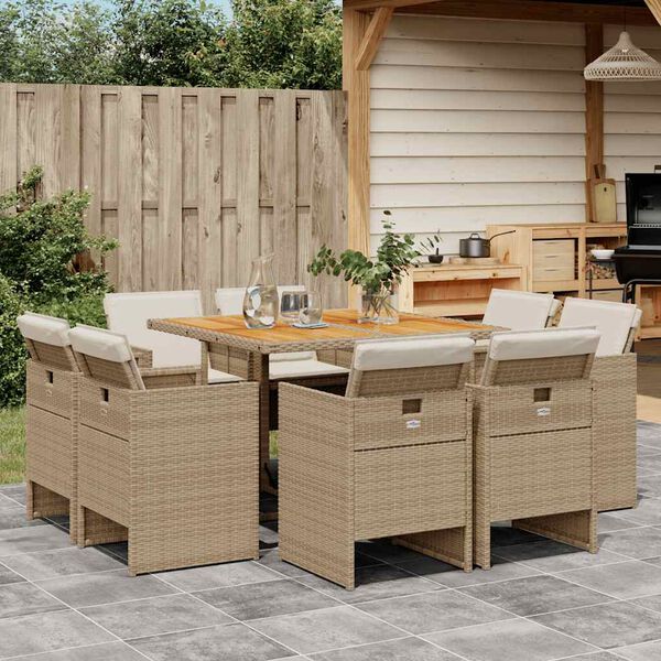 vidaXL Set comedor de jard&iacute;n 9 pzas con cojines rat&aacute;n sint&eacute;tico beige