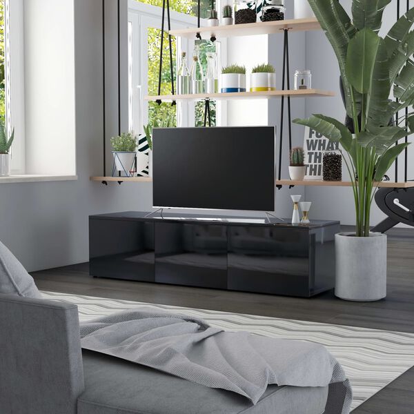 vidaXL Mueble TV madera contrachapada negro brillante 120x34x30 cm