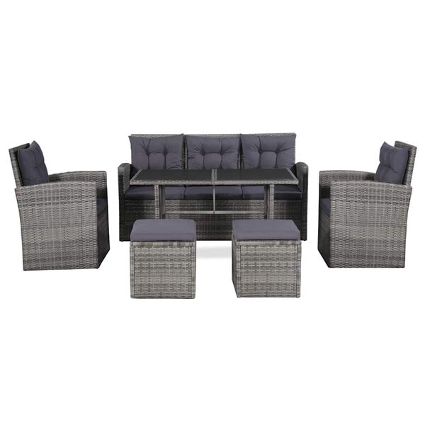 vidaXL Set de muebles de jard&iacute;n 6 pzas y cojines rat&aacute;n sint&eacute;tico gris