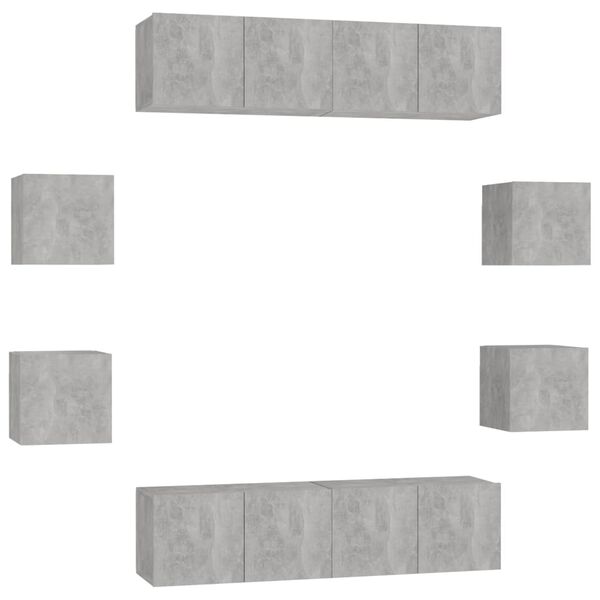 vidaXL Set de muebles de sal&oacute;n 8 pzas madera ingenier&iacute;a gris hormig&oacute;n