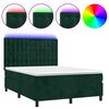 vidaXL Cama box spring colch&oacute;n y LED terciopelo verde oscuro 140x200cm
