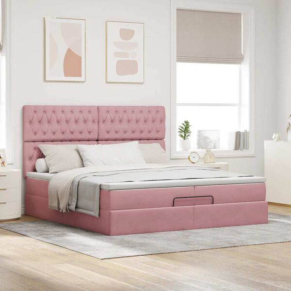 vidaXL Estructura de cama otomana colchones terciopelo rosa 200x200cm