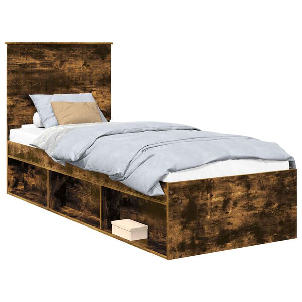 vidaXL Estructura de cama con cabecera Roble ahumado 75 x 190 cm