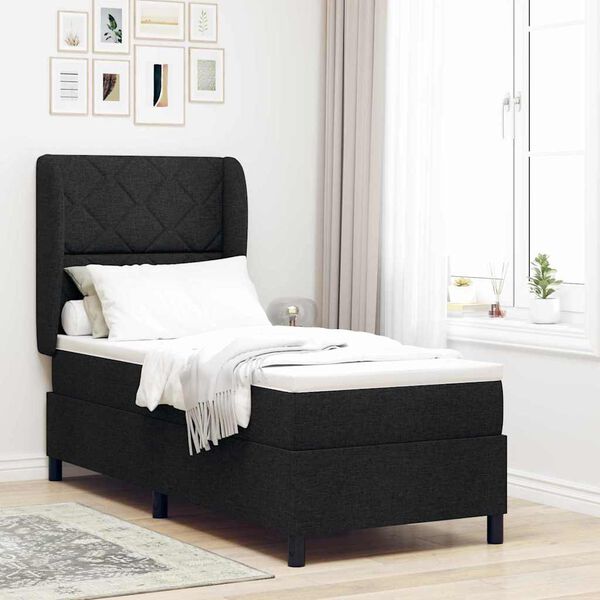 vidaXL Cama tipo Box Spring con colch&oacute;n Negro 80 x 200 cm tela
