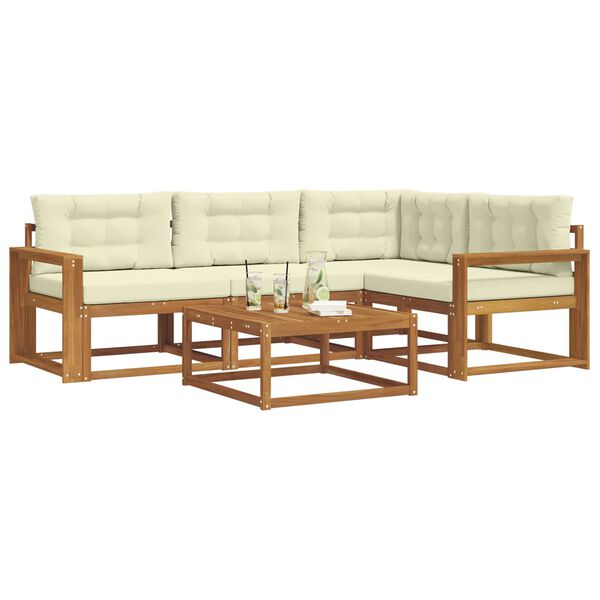 vidaXL Conjunto de sof&aacute;s de exterior con coj&iacute;n 5 pcs Natural y Crema