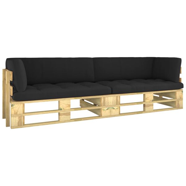 vidaXL Sof&aacute; de palets 2 plazas cojines verde madera de pino impregnada