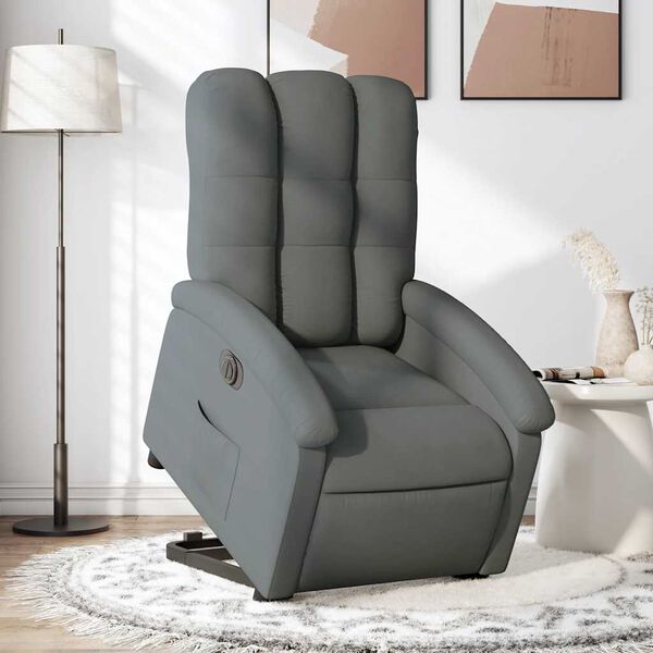 vidaXL Sill&oacute;n el&eacute;ctrico reclinable elevable de tela gris oscuro