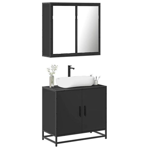 vidaXL Juego de muebles de ba&ntilde;o 2 pzas madera contrachapada negro