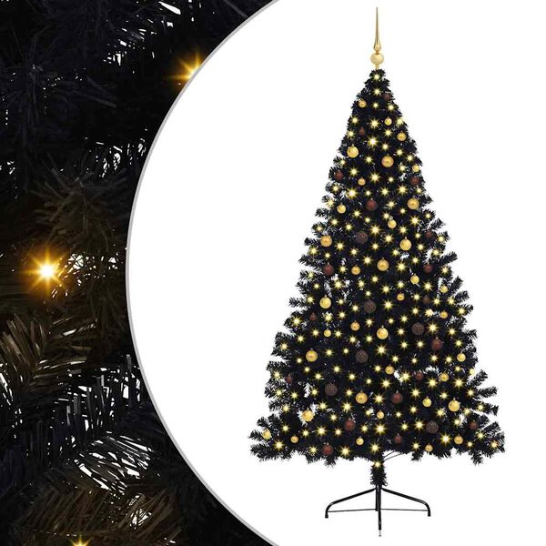 vidaXL &Aacute;rbol de Navidad Artificial Preiluminado Negro 240 cm PVC