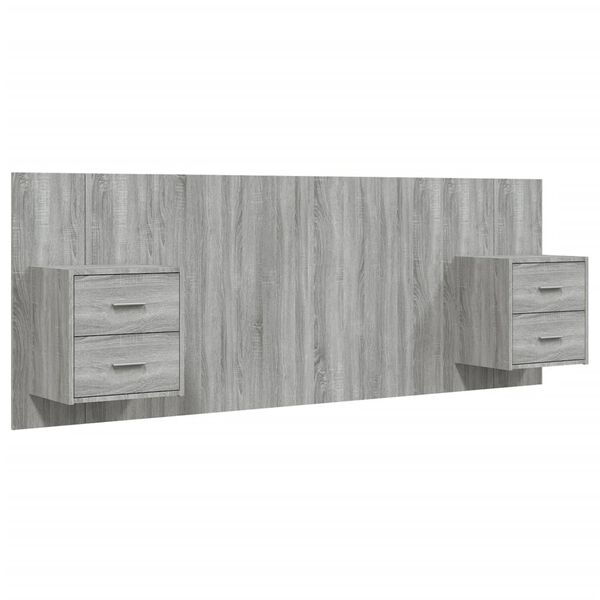 vidaXL Cabecero de cama con mesitas madera contrachapada gris Sonoma