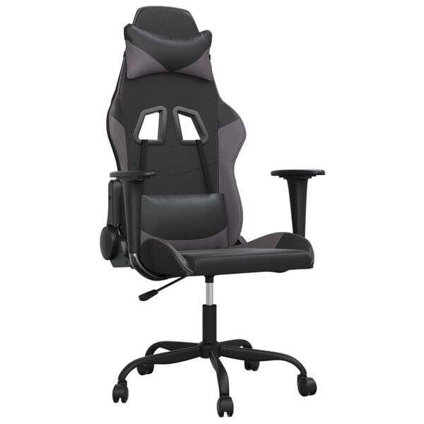 vidaXL Silla gaming cuero sintético negro y gris