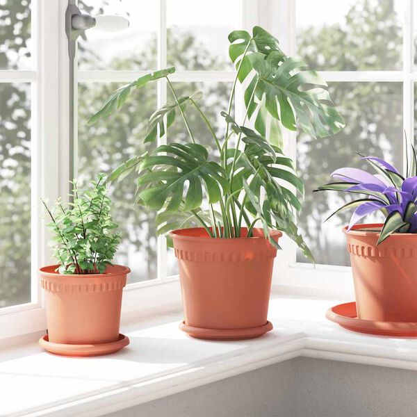 vidaXL Maceta Redonda para Flores 24 pcs Rojo Ladrillo &Oslash; 19 x 16 cm