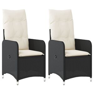 vidaXL Sillones reclinable jard&iacute;n cojines 2 uds rat&aacute;n sint&eacute;tico negro