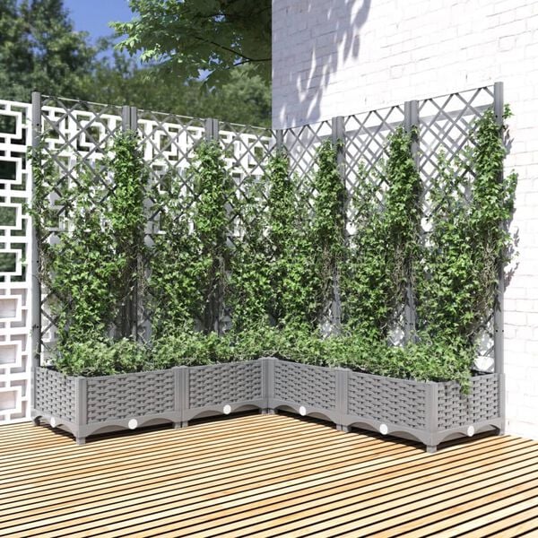 vidaXL Jardinera con enrejado PP gris claro 120x120x121,5 cm