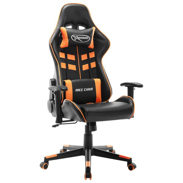 vidaXL Silla de gaming de cuero sint&eacute;tico negro y naranja