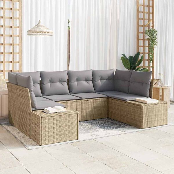 vidaXL Conjunto de sof&aacute;s de jard&iacute;n 6 pcs Beige y Gris Claro Polirat&aacute;n