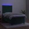 vidaXL Cama box spring colch&oacute;n y LED terciopelo verde oscuro 100x200cm