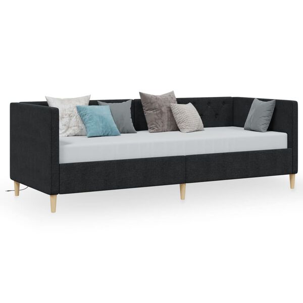 vidaXL Sof&aacute; cama con colch&oacute;n USB de tela negro 90x200 cm