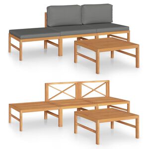 vidaXL Set de muebles de jard&iacute;n 4 pzas madera de teca y cojines gris
