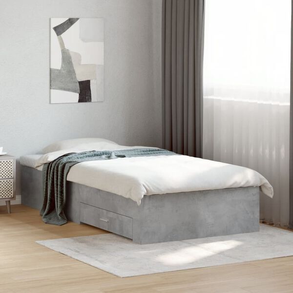 vidaXL Cama con cajones madera de ingenier&iacute;a gris hormig&oacute;n 75x190 cm