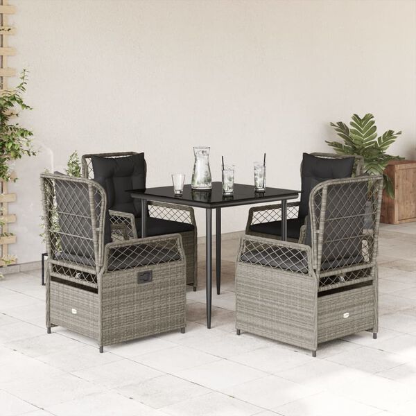vidaXL Set comedor de jard&iacute;n 5 pzas cojines rat&aacute;n sint&eacute;tico gris claro