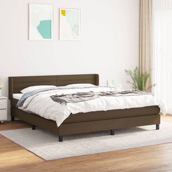 vidaXL Cama box spring con colch&oacute;n tela marr&oacute;n oscuro 180x200 cm