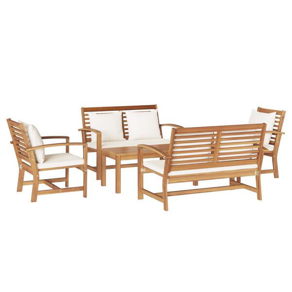 vidaXL Conjunto de sof&aacute;s de jard&iacute;n 5 pcs Natural Madera de teca maciza