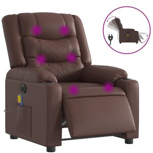 vidaXL Sill&oacute;n de masaje reclinable el&eacute;ctrico cuero sint&eacute;tico marr&oacute;n