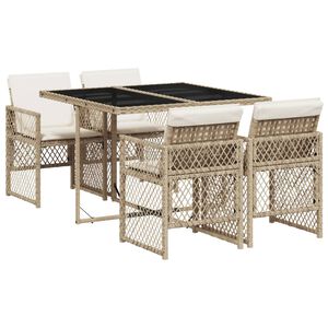 vidaXL Set comedor de jard&iacute;n 5 pzas con cojines rat&aacute;n sint&eacute;tico beige