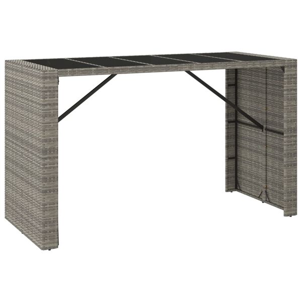 vidaXL Mesa alta bar con superficie vidrio rat&aacute;n PE gris 185x80x110 cm