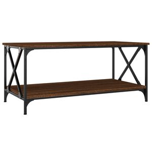 vidaXL Mesa de centro madera y hierro roble marr&oacute;n 100x50x45 cm