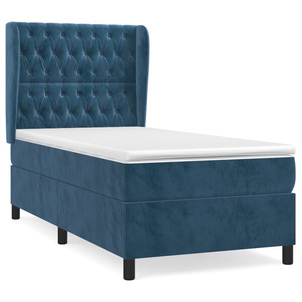 vidaXL Cama box spring con colch&oacute;n terciopelo azul oscuro 90x190 cm