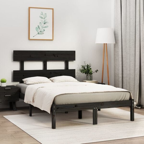 vidaXL Estructura de cama de madera maciza negra 140x190 cm