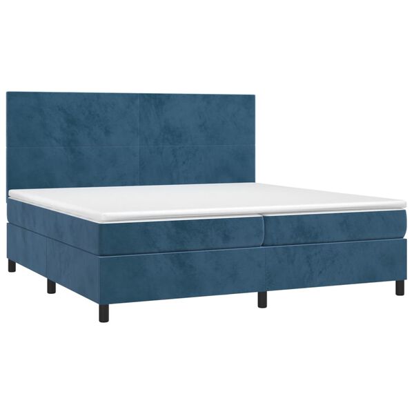 vidaXL Cama box spring colch&oacute;n y LED terciopelo azul oscuro 200x200 cm