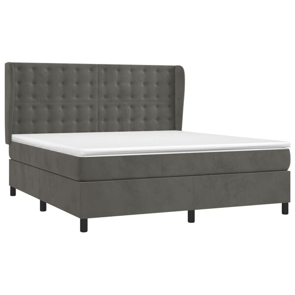 vidaXL Cama box spring con colch&oacute;n terciopelo gris oscuro 160x200 cm