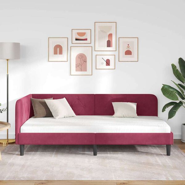 vidaXL Estructura de cama en esquina Rojo vino 90 x 190 cm Terciopelo