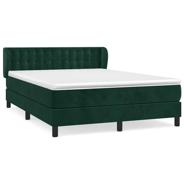 vidaXL Cama box spring con colch&oacute;n terciopelo verde oscuro 140x190 cm