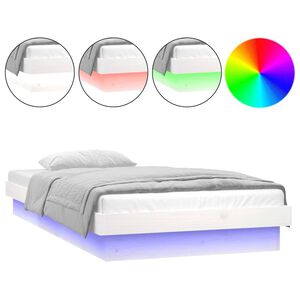 vidaXL Estructura cama individual LED sin colch&oacute;n madera maciza blanco