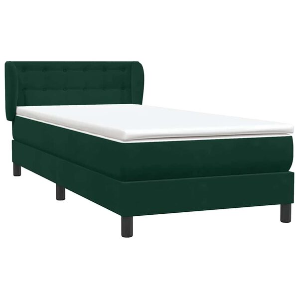 vidaXL Cama box spring con colch&oacute;n terciopelo verde oscuro 90x220 cm