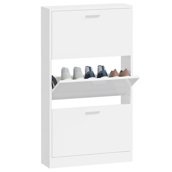 vidaXL Mueble zapatero madera contrachapada blanco brillo 59x17x108 cm