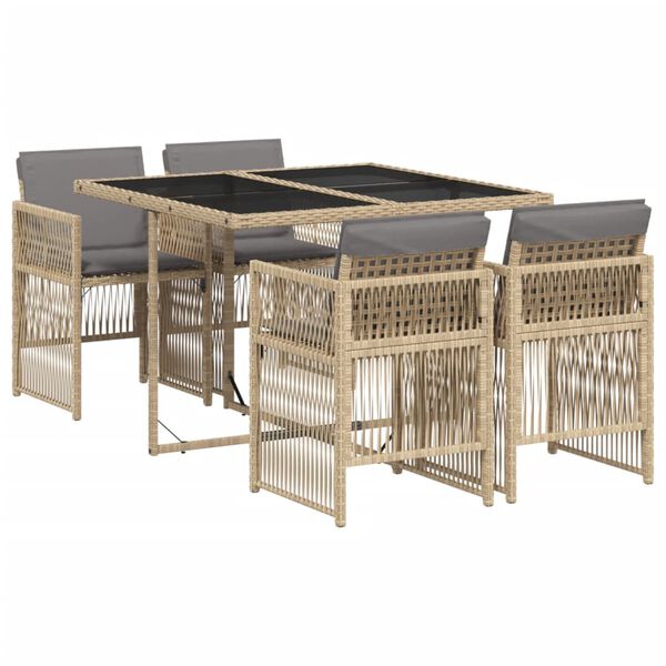 vidaXL Set comedor de jard&iacute;n 5 pzas con cojines rat&aacute;n sint&eacute;tico beige