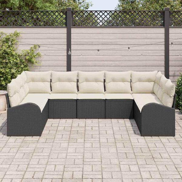 vidaXL Conjunto de sof&aacute;s de jard&iacute;n 9 pcs Negro y rat&aacute;n sint&eacute;tico