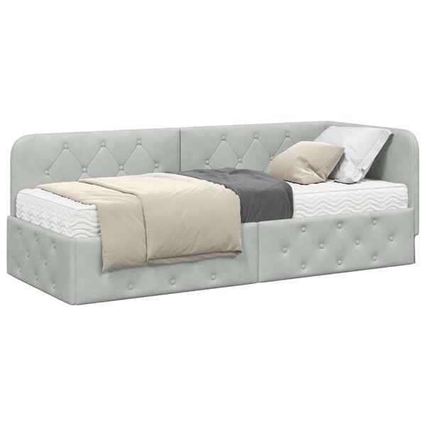 vidaXL Estructura de cama en esquina Gris Claro 80 x 200 cm Terciopelo