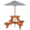 vidaXL Mesa de picnic para 4 ni&ntilde;os agujero para sombrilla madera abeto