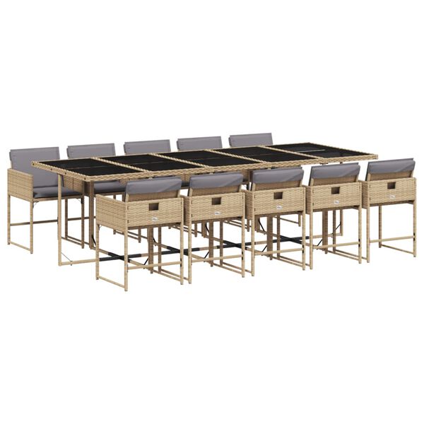 vidaXL Set comedor de jard&iacute;n 11 pzas con cojines rat&aacute;n sint&eacute;tico beige