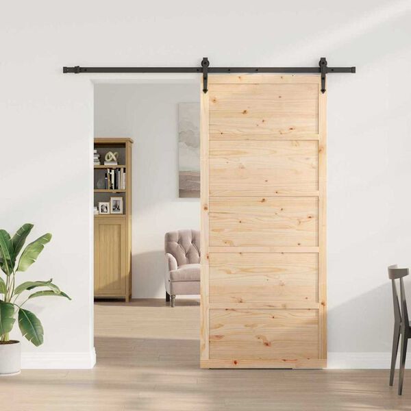 vidaXL Puerta Corredera Marr&oacute;n 90 x 208 cm Madera de pino macizo