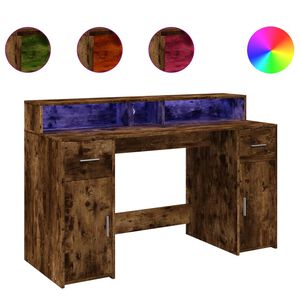 vidaXL Escritorio con LED madera ingenier&iacute;a roble ahumado 140x55x91 cm
