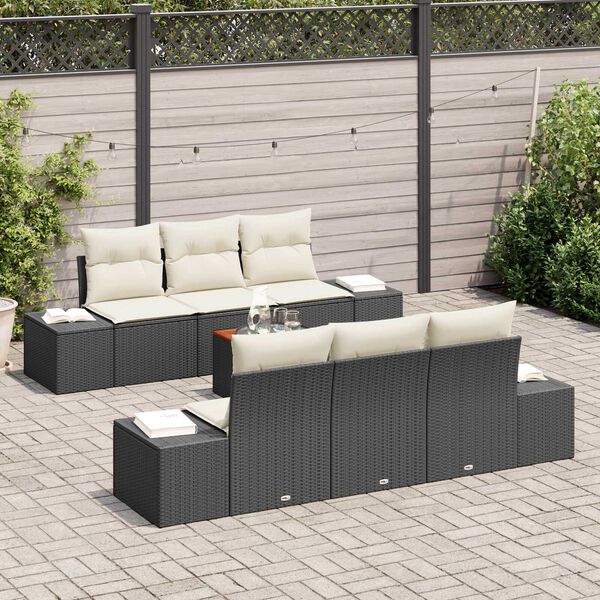 vidaXL Conjunto de sof&aacute;s de jard&iacute;n 7 pcs Negro rat&aacute;n sint&eacute;tico